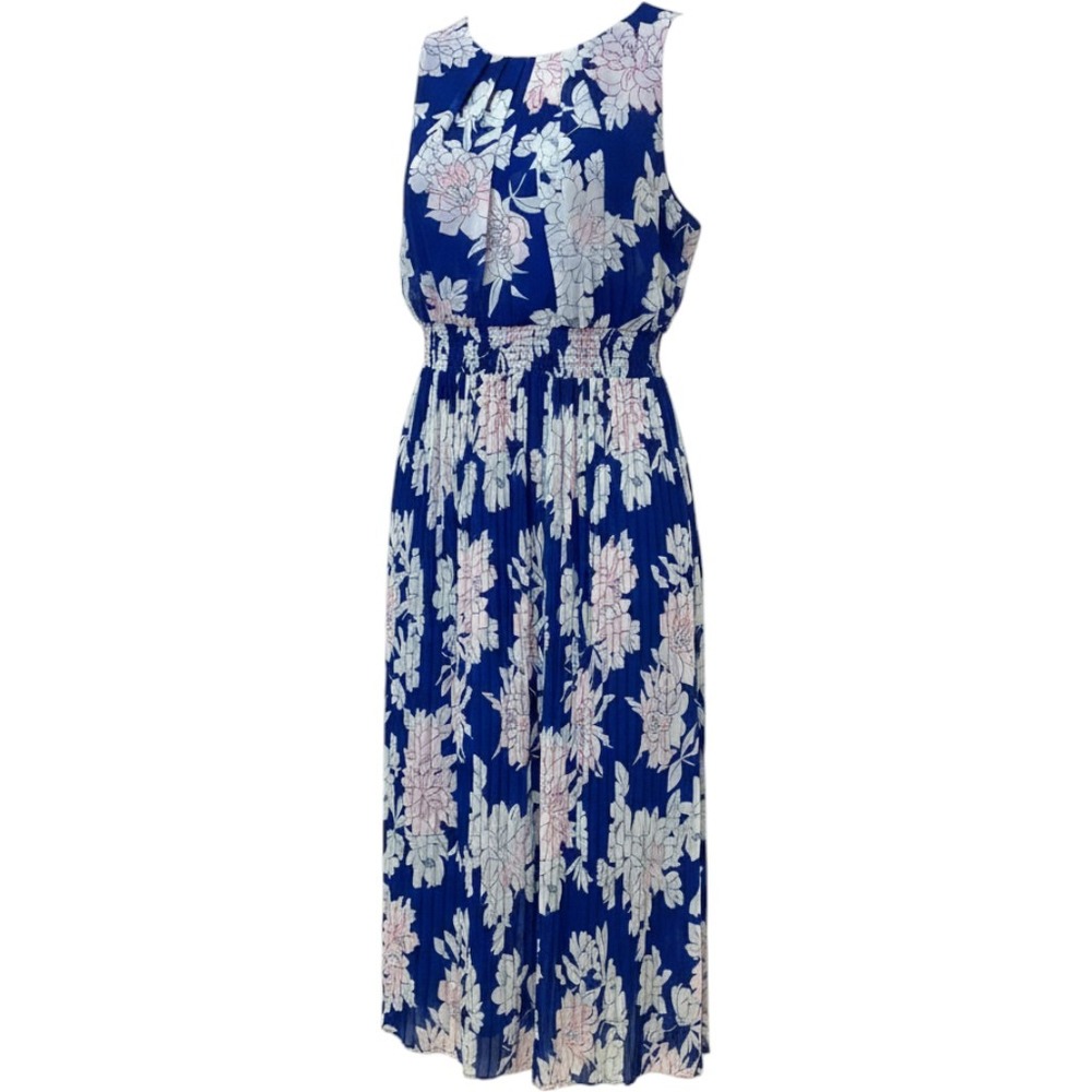 Lane Bryant Blue Floral Pleated Maxi Dress Sleeveless Smocked Waist Size 24‎ New